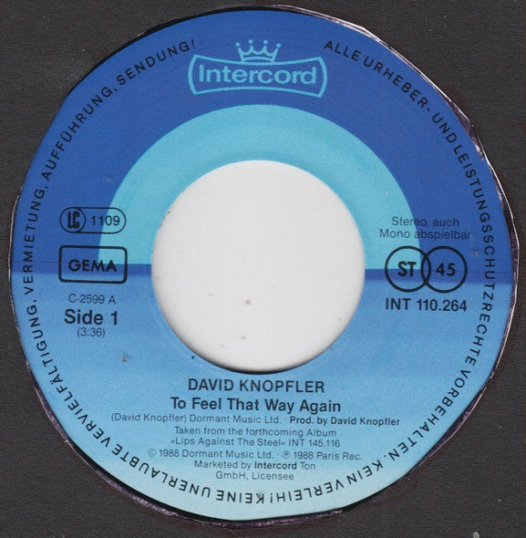 David Knopfler : To Feel That Way Again (7", Single)