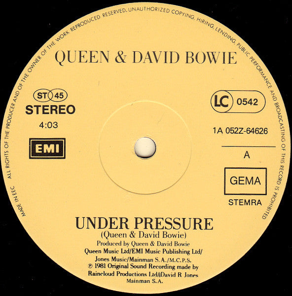 Queen & David Bowie : Under Pressure (12", Single)