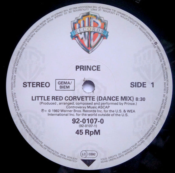 Prince : Little Red Corvette (Dance Mix) (12", Maxi, Ltd, RE)