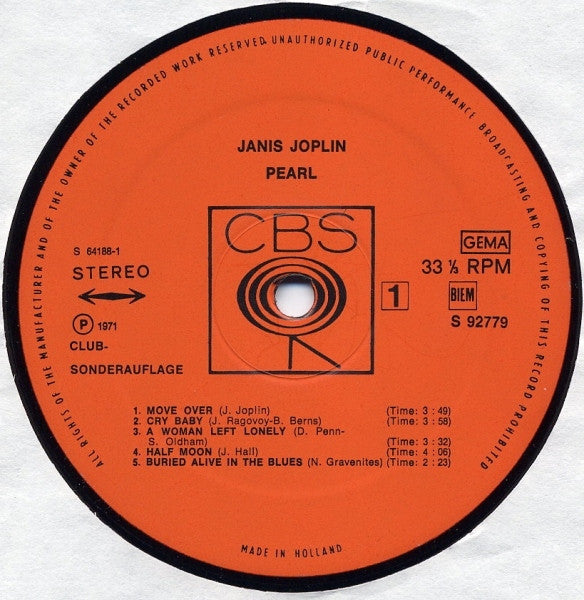 Janis Joplin : Pearl (LP, Album, Club)