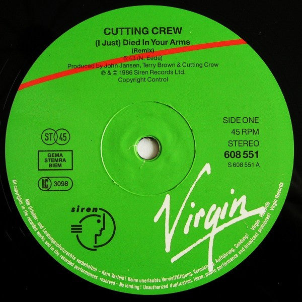 Cutting Crew : (I Just) Died In Your Arms (12", Single)