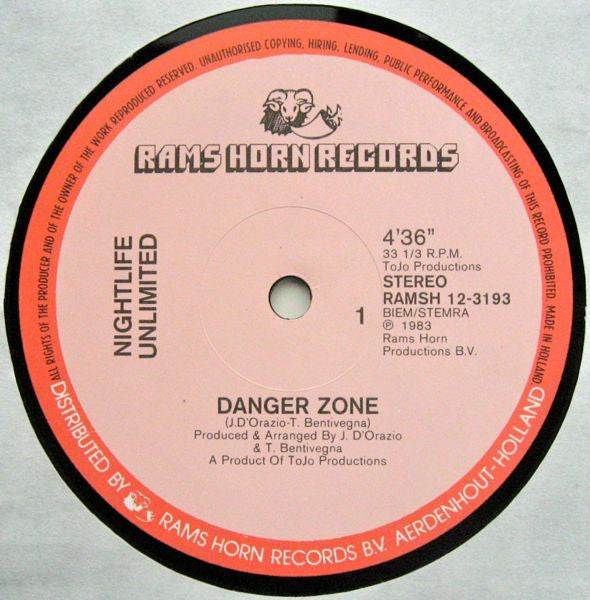 Nightlife Unlimited : Danger Zone (12", Single)