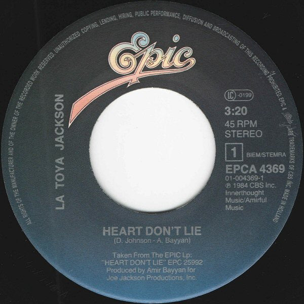 La Toya Jackson : Heart Don't Lie (7", Single, Promo)