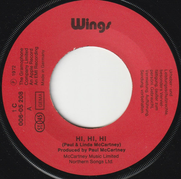 Wings (2) : Hi Hi Hi / C Moon (7", Single)