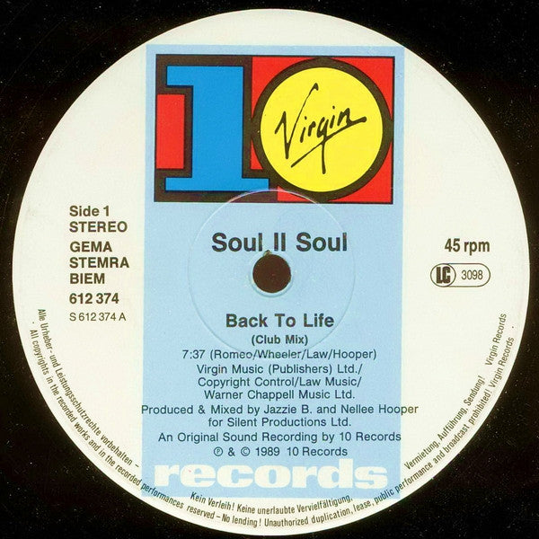 Soul II Soul : Back To Life (Club Mix) (12", Single)