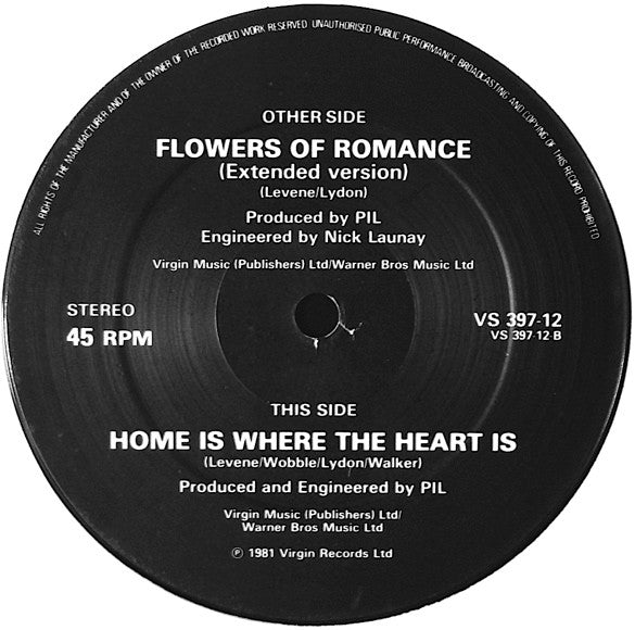 Public Image Limited : Flowers Of Romance (12", Single)