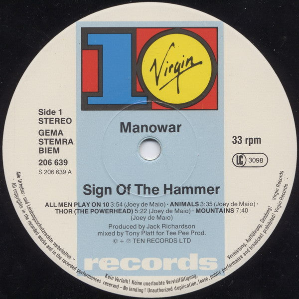 Manowar : Sign Of The Hammer (LP, Album, Son)