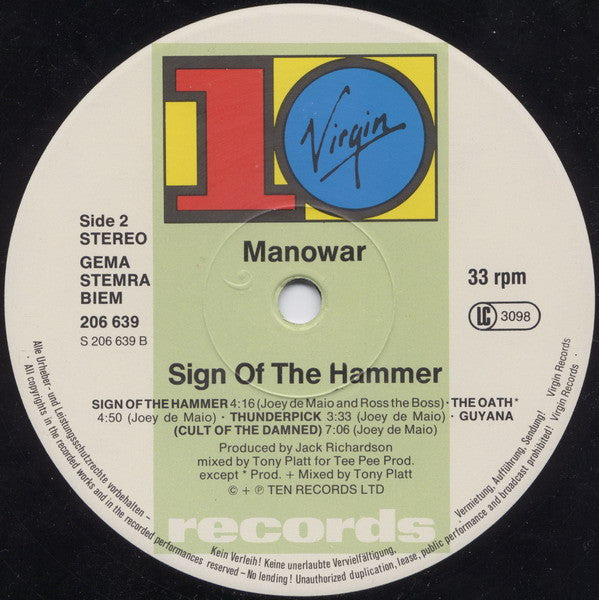 Manowar : Sign Of The Hammer (LP, Album, Son)