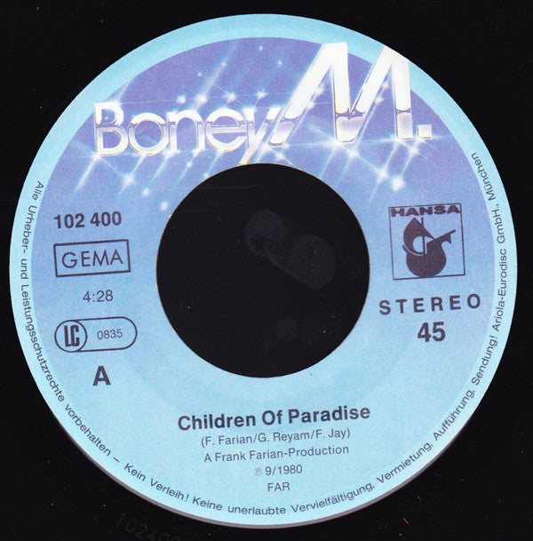Boney M. : Children Of Paradise / Gadda-Da-Vida (7", Single, Fir)