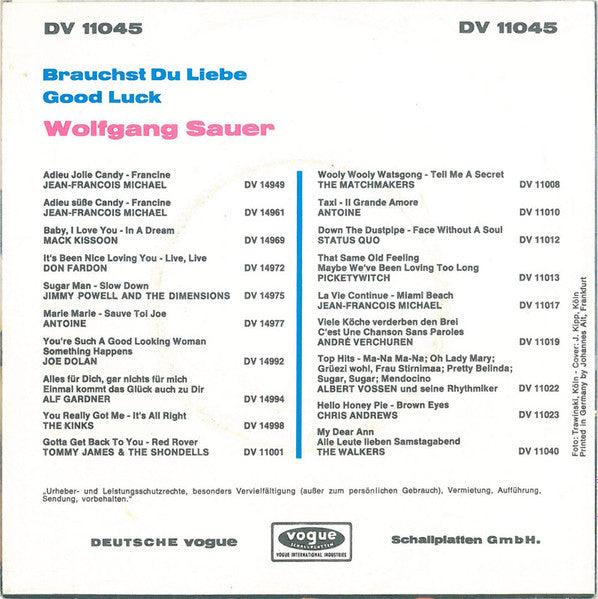 Wolfgang Sauer : Brauchst Du Liebe (7")
