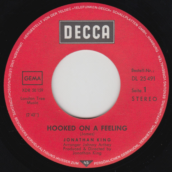 Jonathan King : Hooked On A Feeling (7", Single)