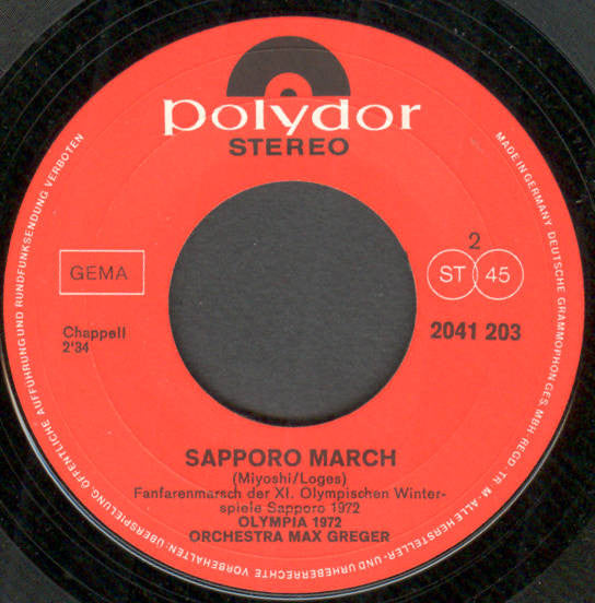 Orchestra Max Greger* : Munich Fanfare March / Sapporo March (7", Single)