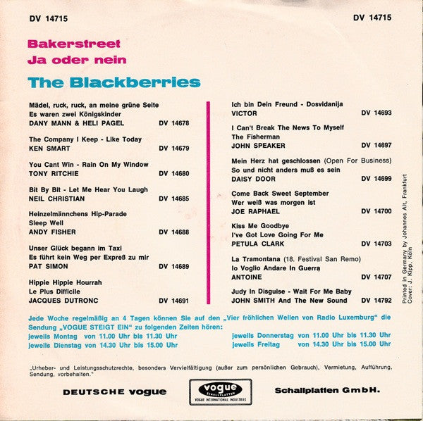 The Black Berries* : Bakerstreet / Ja Oder Nein (7", Single)