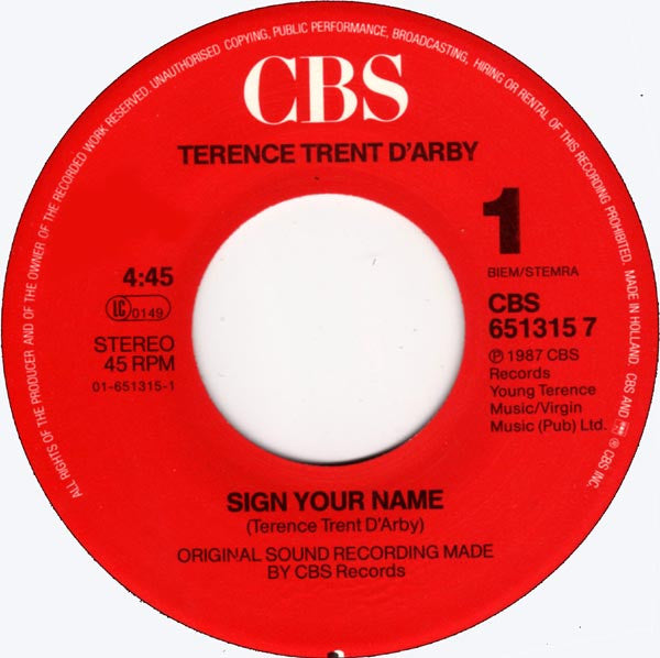 Terence Trent D'Arby : Sign Your Name (7", Single)