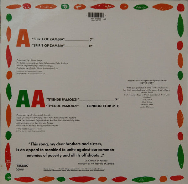 Oliver Cheatham / President Kenneth Kaunda* : Spirit Of Zambia / Tiyende Pamodzi (12")