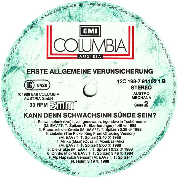 Erste Allgemeine Verunsicherung* : Kann Denn Schwachsinn Sünde Sein...? (2xLP, Comp)