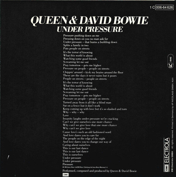 Queen & David Bowie : Under Pressure (7", Single, Whi)