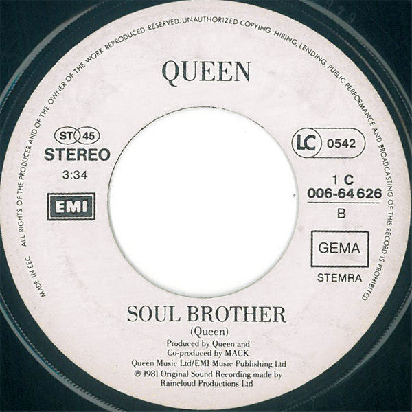 Queen & David Bowie : Under Pressure (7", Single, Whi)