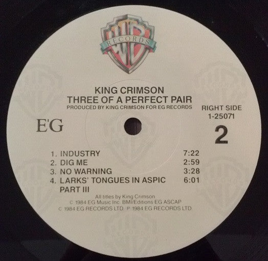 King Crimson : Three Of A Perfect Pair  (LP, Album, Jac)