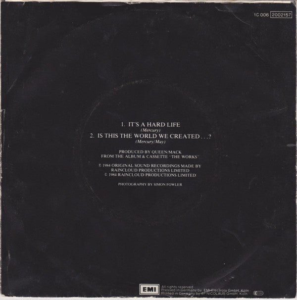 Queen : It's A Hard Life (7", Single)