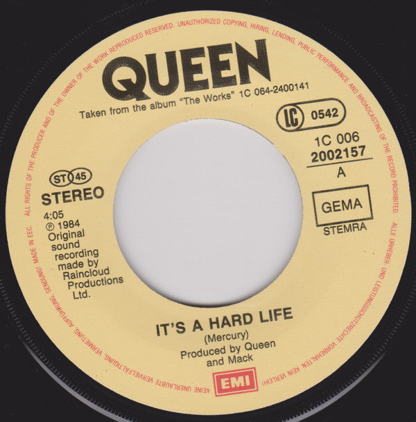 Queen : It's A Hard Life (7", Single)