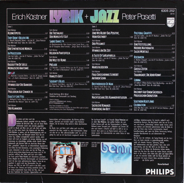 Erich Kästner, Peter Pasetti : Lyrik & Jazz (LP)