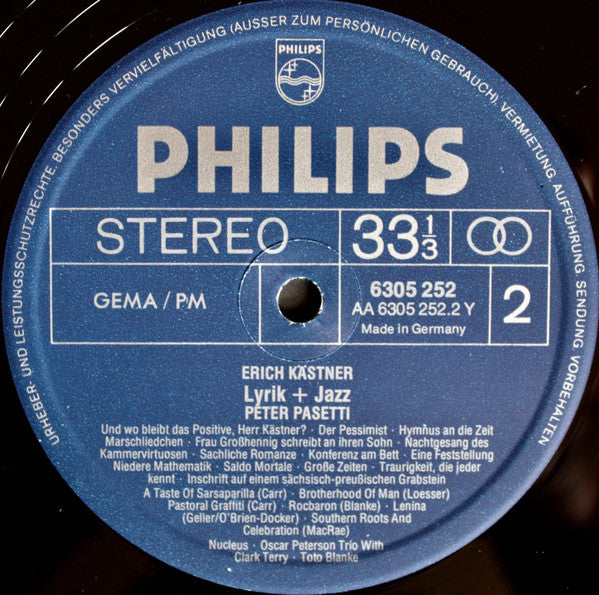 Erich Kästner, Peter Pasetti : Lyrik & Jazz (LP)