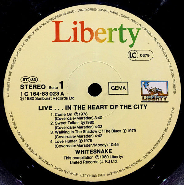 Whitesnake : Live... In The Heart Of The City (2xLP, Album)