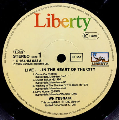Whitesnake : Live... In The Heart Of The City (2xLP, Album)
