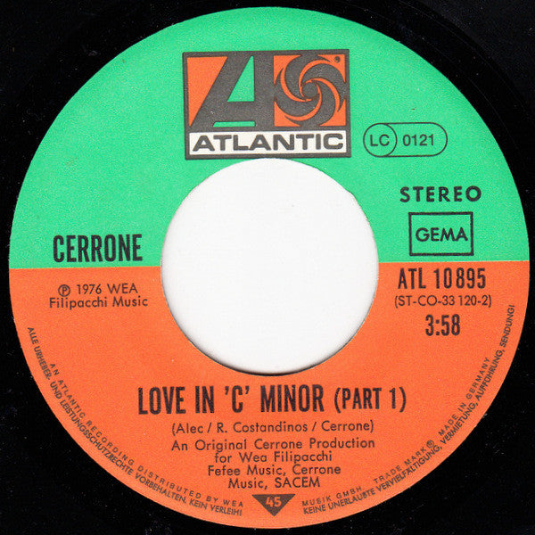 Cerrone : Love In C Minor (Part I & II) (7", Single, RE)
