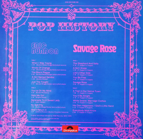 Eric Burdon, Savage Rose : Pop History (2xLP, Comp)
