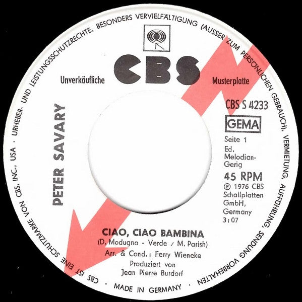 Peter Savary : Ciao, Ciao Bambina (7", Single, Promo)