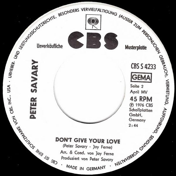 Peter Savary : Ciao, Ciao Bambina (7", Single, Promo)