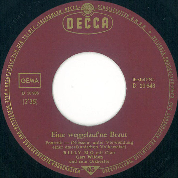 Billy Mo : Denk Doch Nicht Immer An Die Kohlen (7", Single)