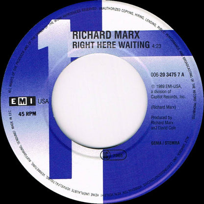 Richard Marx : Right Here Waiting (7", Single)
