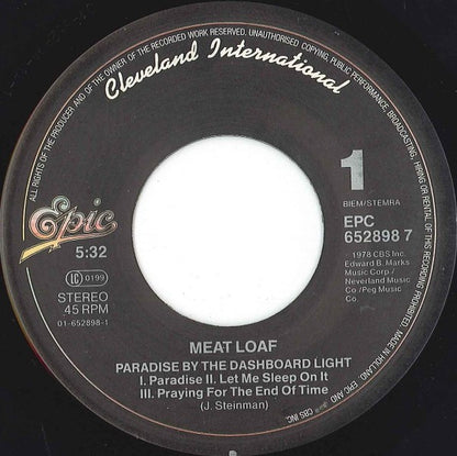 Meat Loaf : Paradise By The Dashboard Light (7")