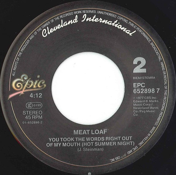 Meat Loaf : Paradise By The Dashboard Light (7")