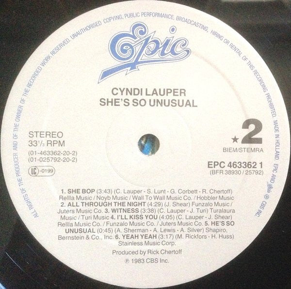 Cyndi Lauper : She's So Unusual (LP, Album, RE)
