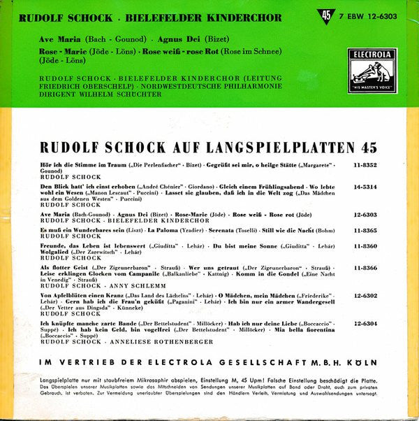Rudolf Schock, Der Bielefelder Kinderchor : Ave Maria / Agnus Dei / Rose-Marie / Rose Weiß - Rose Rot (7", EP, Mono)