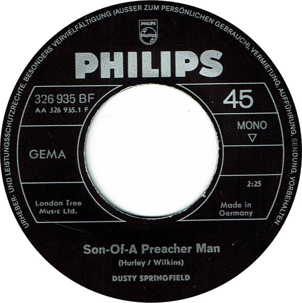 Dusty Springfield : Son-Of-A Preacher Man (7", Single, Mono)
