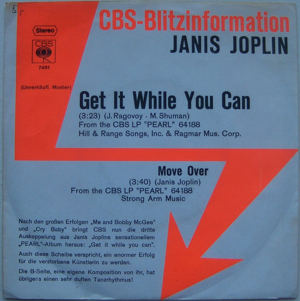 Janis Joplin : Get It While You Can (7", Single, Promo)