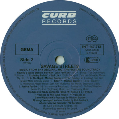 Various : Savage Streets - Music From The Original Motion Picture Soundtrack (LP)