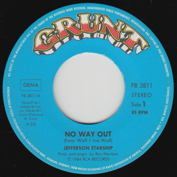 Jefferson Starship : No Way Out (7", Single)
