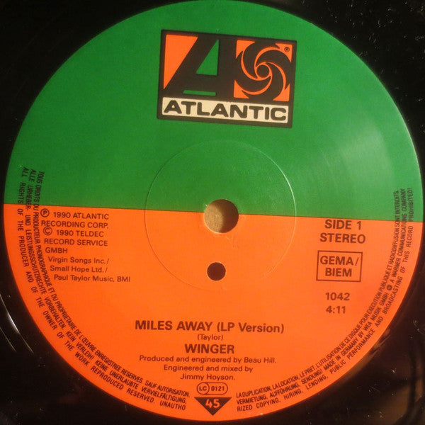 Winger : Miles Away / In The Day We'll Never See (7", Single, Promo)
