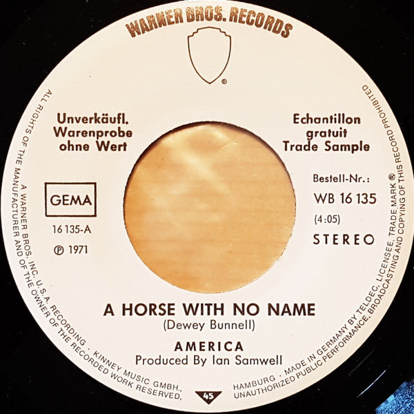 America (2) : A Horse With No Name (7", Single, Promo)
