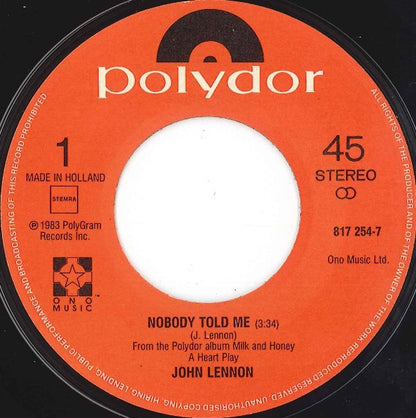 John Lennon : Nobody Told Me (7", Single)