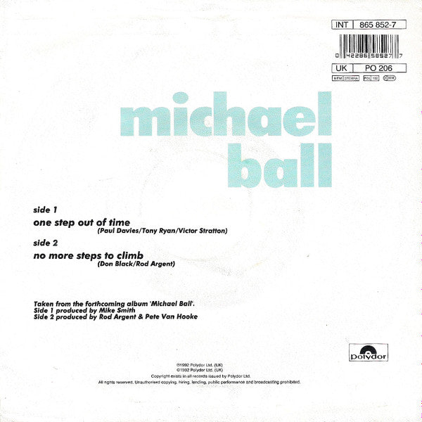 Michael Ball : One Step Out Of Time (7", Single, pap)