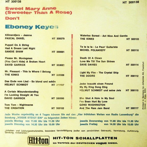Ebony Keyes : Sweet Mary Anne / Don't (7", Single)