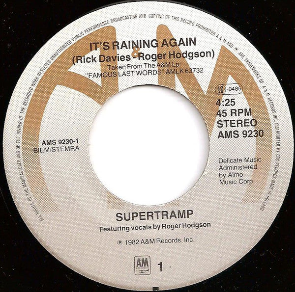 Supertramp : It's Raining Again (7", Single)