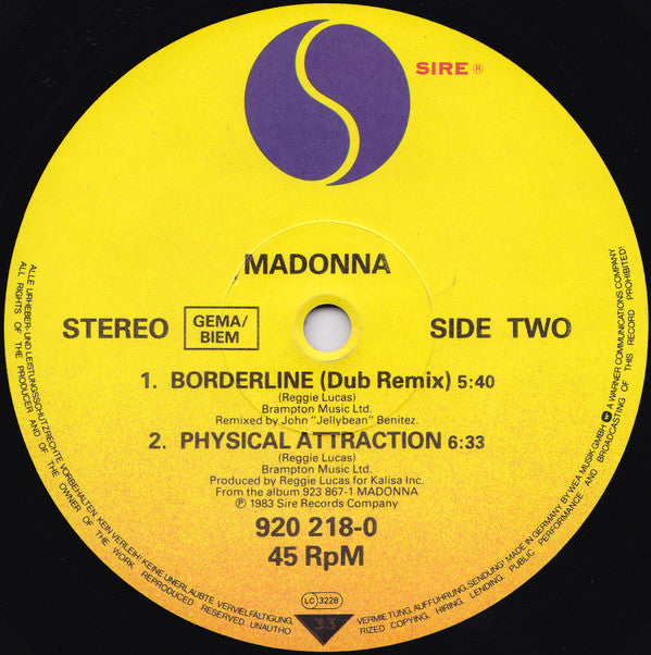 Madonna : Borderline (U.S. Remix) (12", Single)